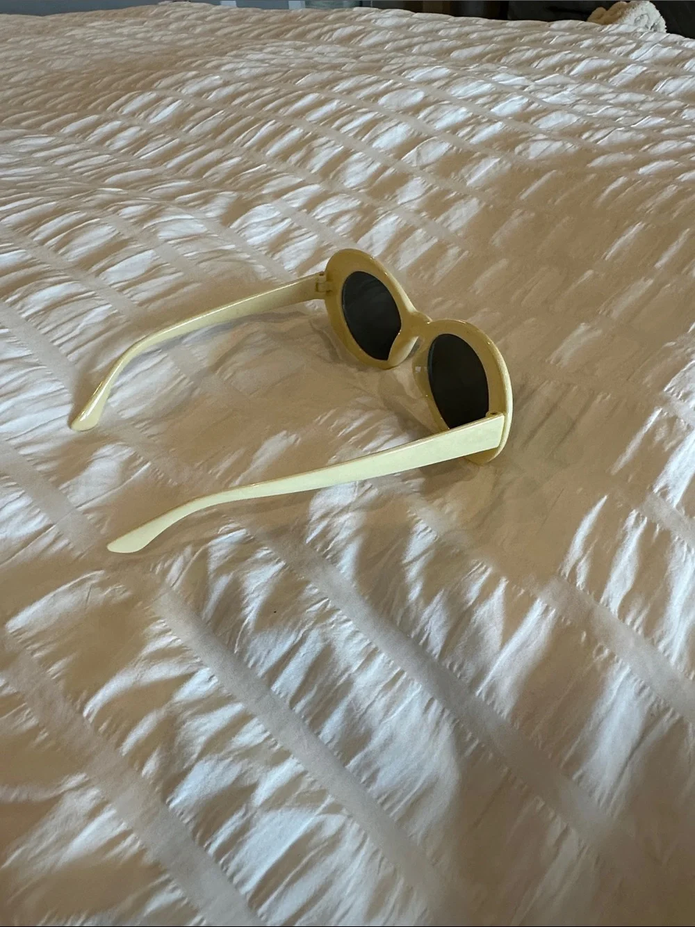 Butter Yellow Oval Retro Sunglasses Frames with Black Lenses